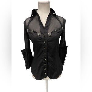 SAVE THE QUEEN Women's Y2K Grunge Goth Net Long Sleeve Shirt